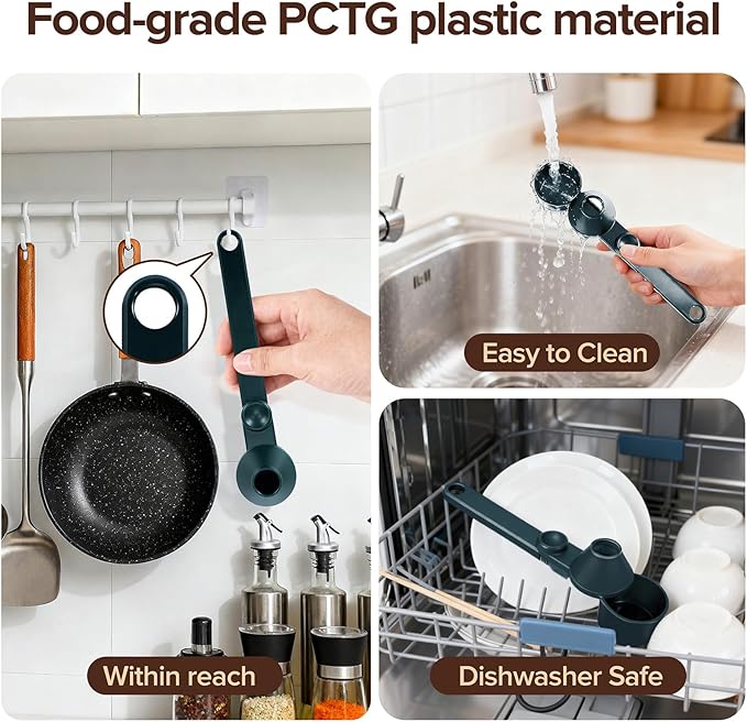 2Pcs Coffee Scoop & Funnel for Reusable K-Cup Pods, 2Tbsp Dosing Spoon, 51mm Espresso Tamper, BPA-Free PCTG, Dishwasher Safe, for Espresso Machines, Coffee/Protein Powder, Jade Green, 2 Models A&B