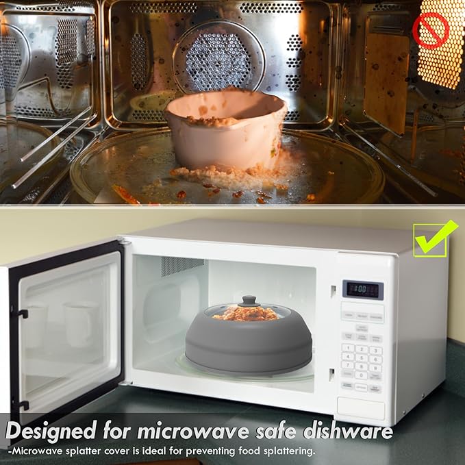 Microwave Splatter Cover for Food,10.5inch Glass Silicone Dish Plate Cover,Collapsible,Food Grade, Splash Guars with Silicone Grip Handle