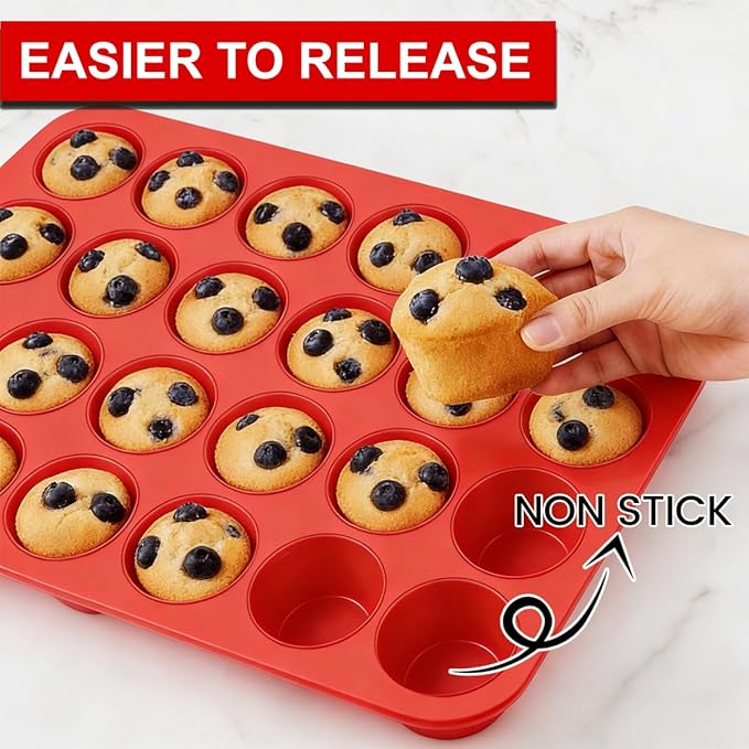 CAKETIME Silicone Mini Muffin Pan 3 Pack 24 Cups Nonstick Mini Cupcake Pan for Baking Muffins Cupcakes Egg Bites Fat Bombs