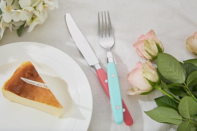 ANNOVA Silverware Set, Retro/Rivet Colorful Stainless Steel Tableware Kitchen Flatware Set Utensils, Includes Dinner Knives, Forks, Spoons, Salad Forks & Dessert Spoons (Pastel Mix, 20 Pieces)