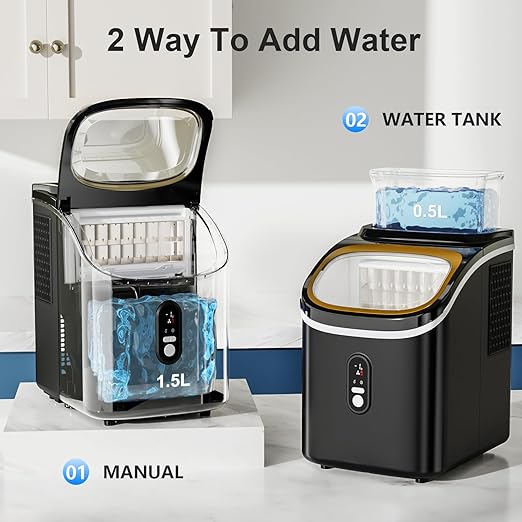 Ice Cube Maker Antarctic Star Countertop Ice Machine, 2 Ways to Add Water, 30Lbs/24H, 16Pcs/13Mins, Self-Cleaning, Ice Scoop&Ice Basket, for Kitchen/Office/Bar (Black)