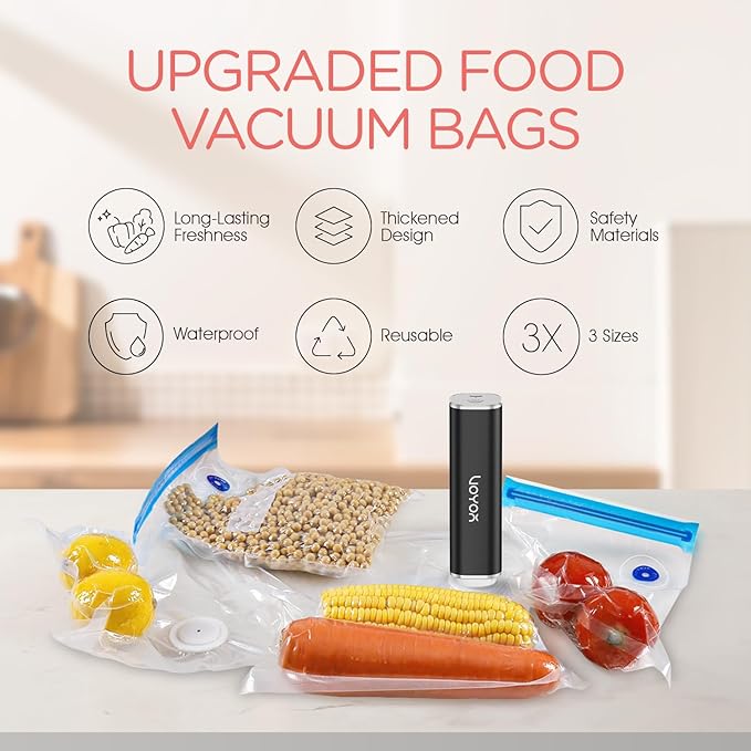VOYOR Handheld Vacuum Sealer Portable & Cordless Vacuum Sealer - Vacuum Sealer Bags for Food 21 PCS