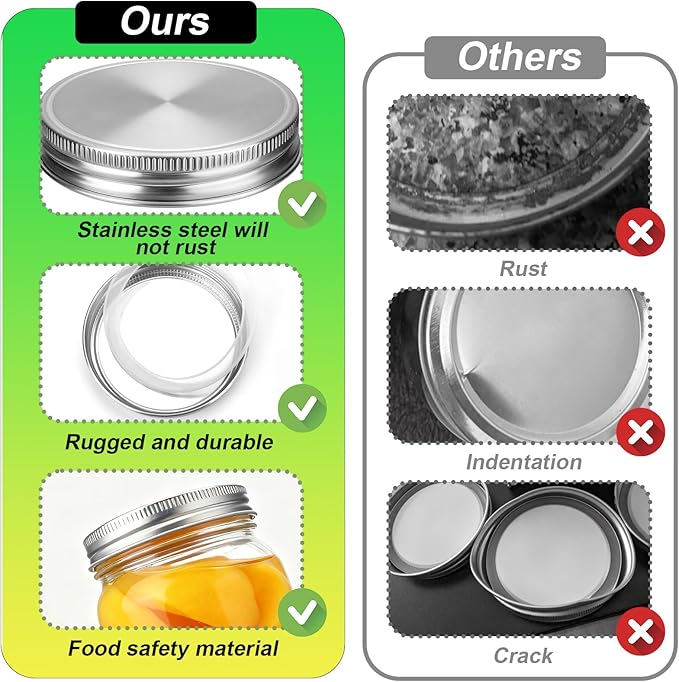 Palksky Mason Jar Lids Stainless Steel for Wide Mouth Mason Jar Lids, 4Pcs Rustproof Mason Jar Caps/Tops - Leakproof & Dishwasher Safe