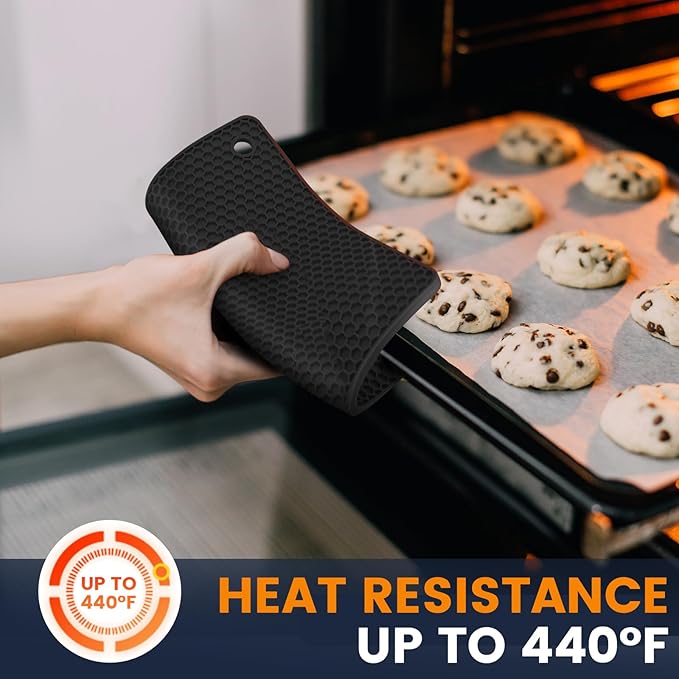 Silicone Trivet Mats 4 Heat Resistant Pot Holders Multipurpose Non-Slip Hot Pads for Kitchen Potholders, Drying mat, Jar Opener, Spoon Holder, Coaster.(Black Hidden Blue)