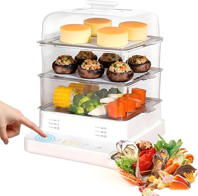 Electric Three-tier Steamer, Made From Commercial-grade Stainless steel, a Large-capacity Breakfast Machine With a Timer Function. Suitable for Home use, Restaurants and Banquets.