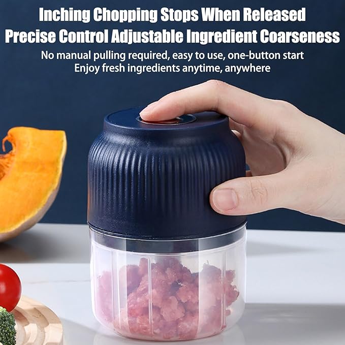 Electric Garlic Chopper, Rechargeable Cordless, Mini Portable Veggie Chopper with 2 Blades And Usb, Electric Garlic Masher for Mashing Onion Garlic Chili Ginger Fruits(Blue)