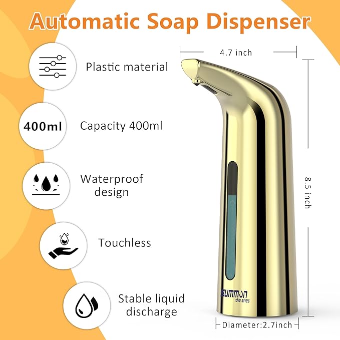 Automatic Soap Dispenser Touchless,400ML Hand & Dish Countertop Electric Liquid Dispenser with Sensor,Modern 4 Gear Adjustable Waterproof Battery Operated Kitchen Auto Soap Pump