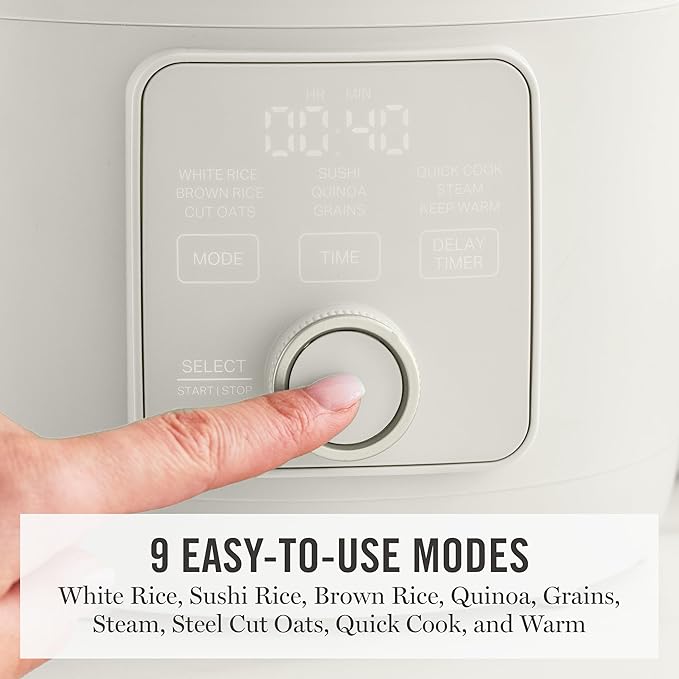 Martha Stewart Rice Cooker, 4 Cup (Uncooked) / 8 Cup (Cooked), Ceramic Non-Stick Removable Pot, Keep Warm, Measure Markings, Steam Basket, Brown & Sushi Rice, Quick Cook, Quinoa, Grains, Oats, Linen White