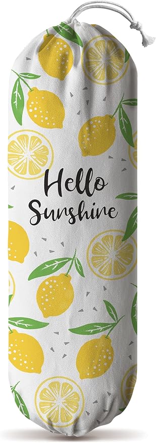 Hglian Lemon Grocery Bags Holder,Sunshine Plastic Bag Holder Garbage Shopping Trash Bags Storage Organizer,Cute Lemon Kitchen Décor, Gifts for Women