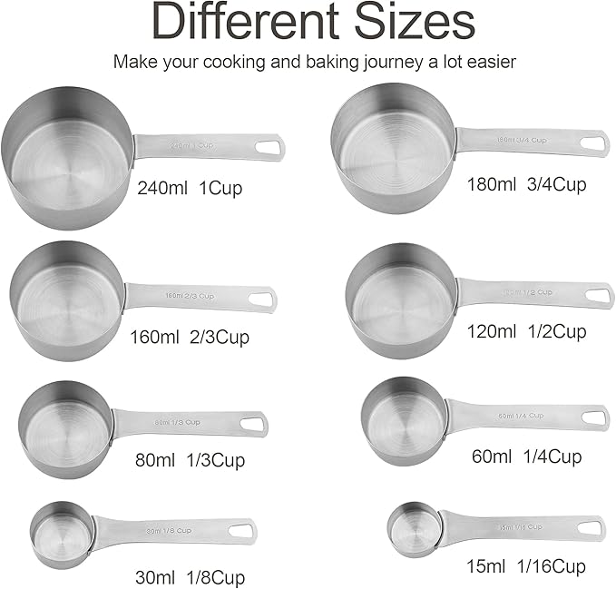 Smithcraft Measuring Cups and Spoons Set 18, Metric&US 18/8 Stainless Steel Measuring Cups and Spoons for Kitchen &Baking, Metal Measue Cup and Spoon for Dry&Liquid, 8 Measure Cups&9 Spoons w/Leveler