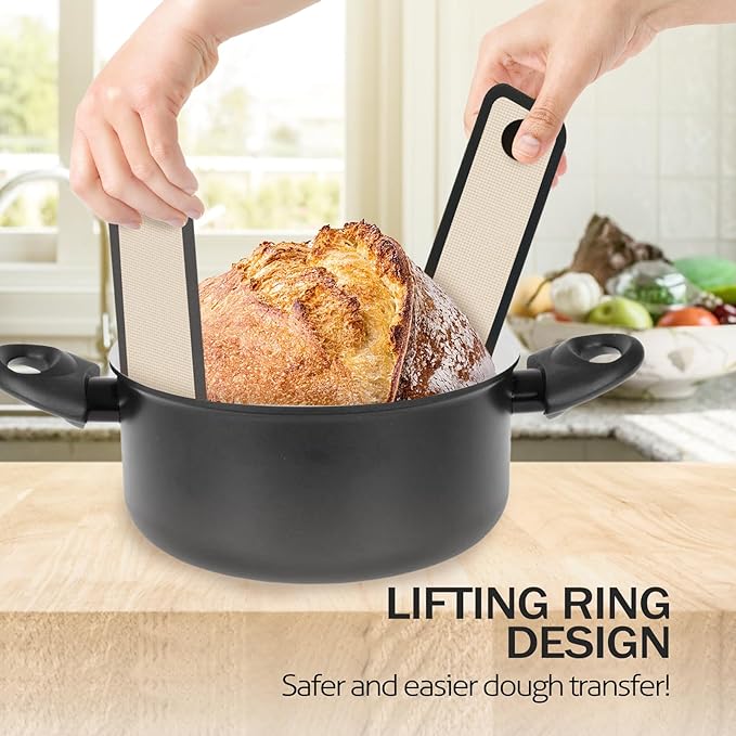 Silicone Bread Sling for Dutch Oven, 2 PCS Non-Stick & Easy to Clean Reusable Silicone Bread Baking Mat with Long Handles, Easy Transfer Sourdough