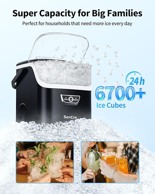 Nugget Ice Maker with Handle, 40lbs/Day Countertop Ice Maker Ready in 5 Mins, Soft Sonic Ice, Auto-Cleaning Ice Makers Portable Ice Machine for Home Kitchen Office Party & Large Families