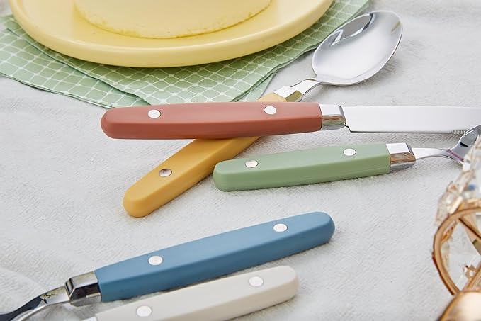 ANNOVA Silverware Set, Retro/Rivet Colorful Stainless Steel Tableware Kitchen Flatware Set Utensils, Includes Dinner Knives, Forks, Spoons, Salad Forks & Dessert Spoons (Morandi Mix, 20 Pieces)