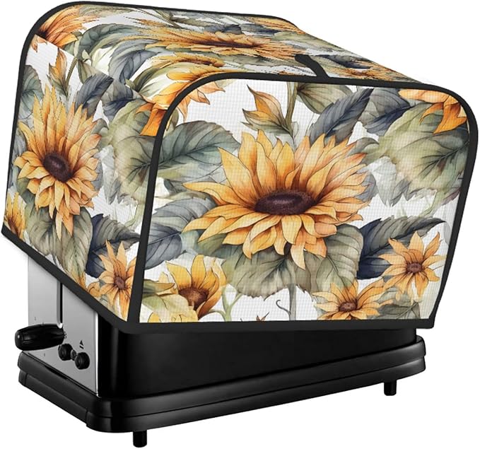 Toaster Cover 4 Slice Art Sunflower Floral Waterproof Appliance Cover with Hang Loop Bread Baker Toaster Cover for Kitchen