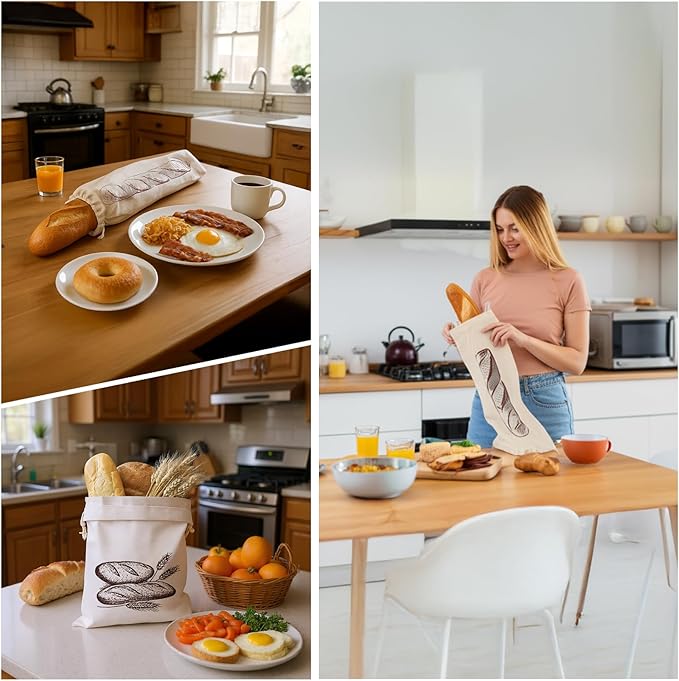 Reusable Storage Bread Bags-for Sourdough & Homemade Bread, Linen Cloth Bags w/TPU Keeps Fresh Longer