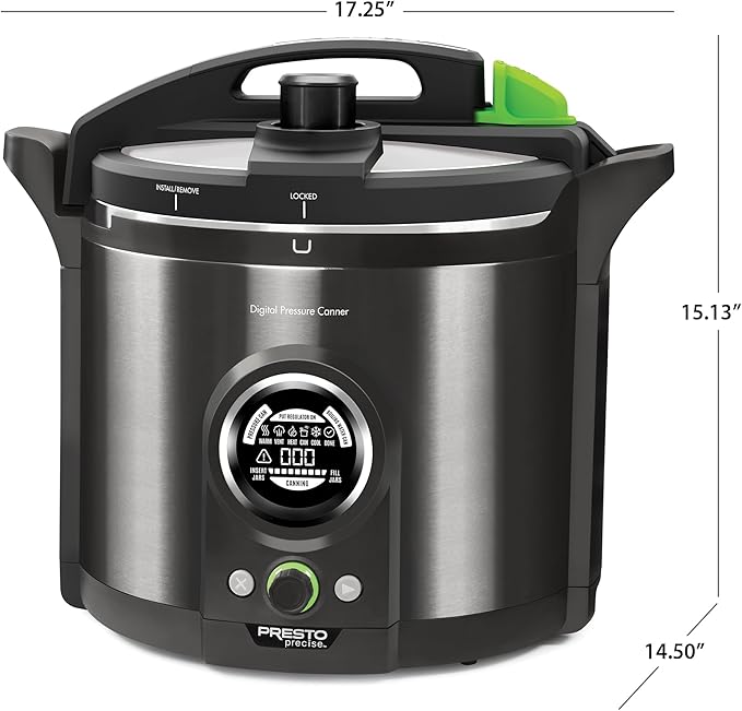 Presto 02144 12-Quart Digital Pressure Canner - Digital Display, Waterbath Capable, 10-Built-In Safety Features, Recipe Book, Black Stainless Steel