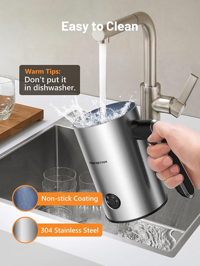 Keenstar Electric Milk Frother, Automatic 4-in-1 Milk Steamer Warm or Cold Foam Maker for Latte, Cappuccino, Stainless Steel Milk Warmer with Temperature Controls