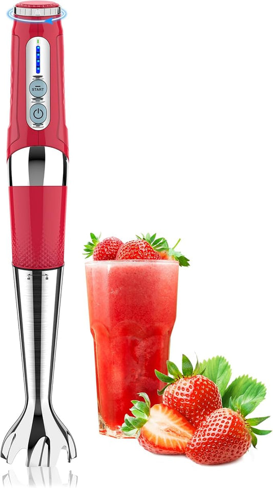 Toogel Cordless Immersion Blender, Electric Hand Blender with 21-Speed & 3-Angle Adjust, USB Rechargeable, BPA-Free & Dishwasher Safe for Baby Food, Smoothies, Soup (Red)