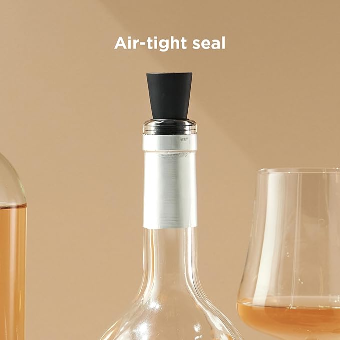 Rabbit Wine Bottle Stoppers Set of 2 - Airtight Rubber and Stainless Steel Seal, Fits All Wine Bottle Sizes, Dishwasher Safe, Black