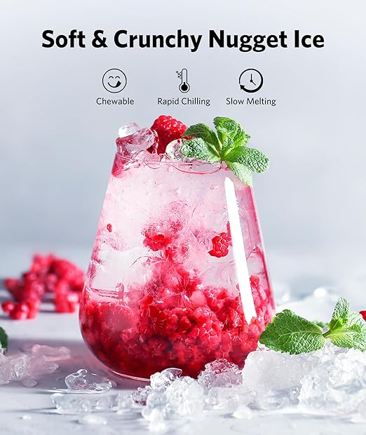 Kndko Premium Countertop Ice Maker – Soft Chewable Nugget Ice, 35 lbs/24H, One-Touch Operation, Self-Cleaning, Portable Ice Machine with Scoop for Home, Kitchen, Office, Bar, RV & More (Silver)