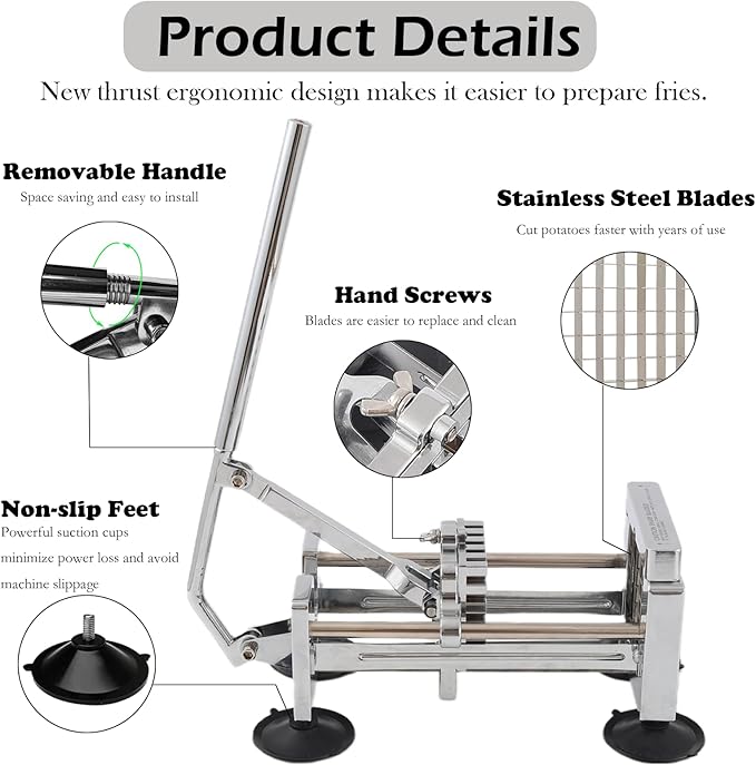 French Fry Cutter,Stainless Steel Potato Slicer,Professional Heavy Duty Potato Cutter,with 1/2-inch and 3/8-inch Blades for Potatoes,Carrots,Cucumbers,Onions