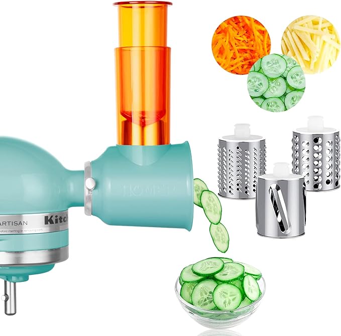 HOMER Slicer Shredder Attachment - Fits All Models of KitchenAid Stand Mixer - Premium Stainless Steel - Time-Saving Accessories for Cheese Grater(Light Green)