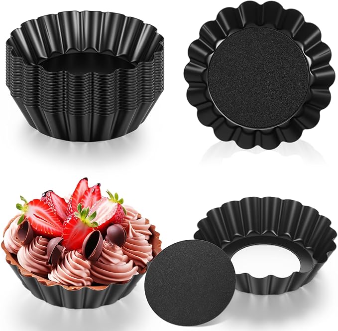 Yolev 24 Pcs Mini Pie Tart Pans 3" with Removable Bottom Round Nonstick Quiche Pan Bakeware Egg Tart Molds Fluted Side Small Quiche Pans Steel Mini Pie Tins for Pies Mousse Cheese Cake Dessert