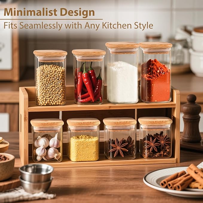 TBWIND 20 Pack 8 oz Square Glass Spice Jars with Lids and Labels – Airtight Small Spice Containers Set, Clear Glass Storage Jars for Seasoning, Spices, Kitchen Pantry Organization