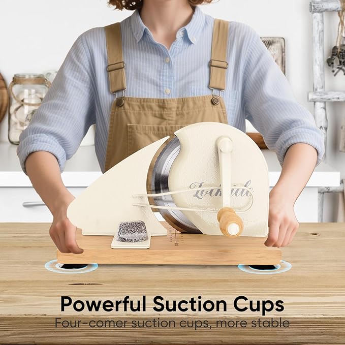 Upgrade Manual Bread Slicer for Homemade Sourdough - Adjustable Thickness & Evenly Slice, Bread Slicer with Scale Lines, Hand Crank, Suction Cups and Bread Guide for Sandwiches, Toast, Bagel, Baguette