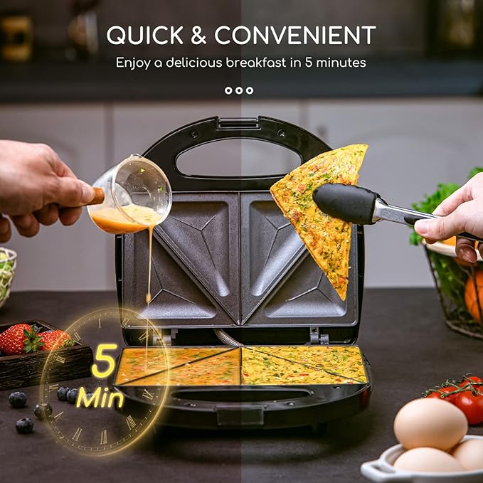 Aigostar Sandwich Maker, Electric Panini Press Grill with Nonstick Plates, Double-Sided Heating Deep Grid Sandwich Press, Indicator Lights Compact Electric Grill for Sandwich Egg Ham Steaks