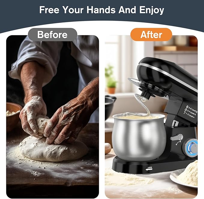 Electric Stand Mixer with 5.3 Quart，Cake Mixer with Stainless Steel Bowl and Stand, Kitchen Mixer Tilt-Head Design – Includes Dough Hook, Whisk & Beater-Great for Baking Bread, Cakes, Cookies