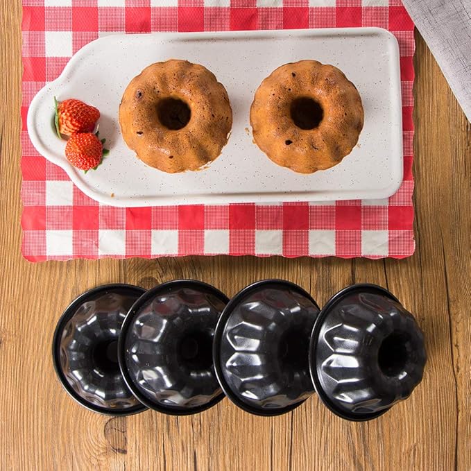 Webake 4 Inch Mini Fluted Tube Pans Nonstick Bakeware Set of 4, Angel Food Cake, Kugelhopf, Brownie