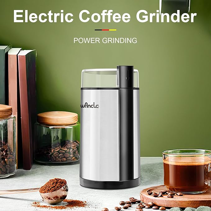 Coffee Grinder, Wancle Electric Coffee Grinder, Quiet Spice Grinder, One Touch Coffee Mill for Beans, Spices and More, with Clean Brush, Stainless Steel, 120V