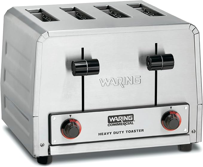 Waring Commercial WCT800RC 4-Slice Heavy Duty Commercial Pop-Up Toaster, 120V, 1800W, 5-15 Phase Plug