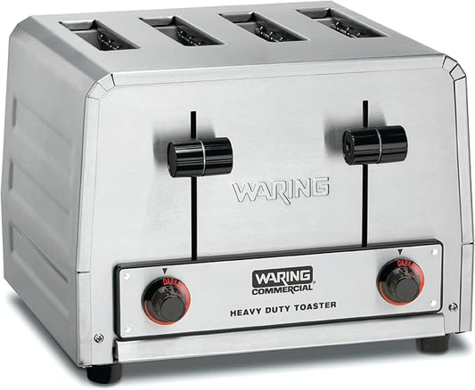 Waring Commercial WCT805B 4-Slice Heavy Duty Commercial Pop-Up Toaster, 208/240V, 2028/2700W, 6-20 Phase Plug, Silver, 10.5 x 11.5 x 9 inches