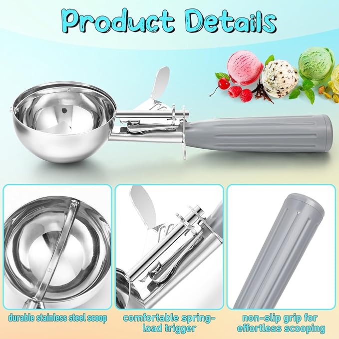 Reallnaive 2 Pcs Release Cookie Scoops Ice Cream Scooper with Trigger Release Portion Scoop Stainless Steel for Portion Control, Baking Food, Cookie Dough (4 oz,Gray)