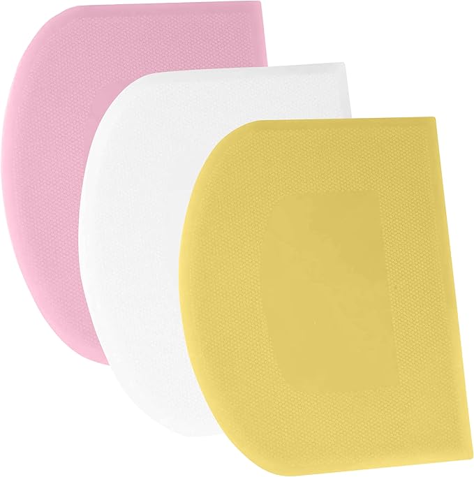 SURDOCA Dough Scraper Bench Scraper - 3P 14.2x8.5" Plastic Flexible Bowl Scraper, Sharp Edge & Angles Cake Scraper. Non-Slip Bakeware Decorating Tools Sculpting & Modeling Tools - Yellow+White+Pink