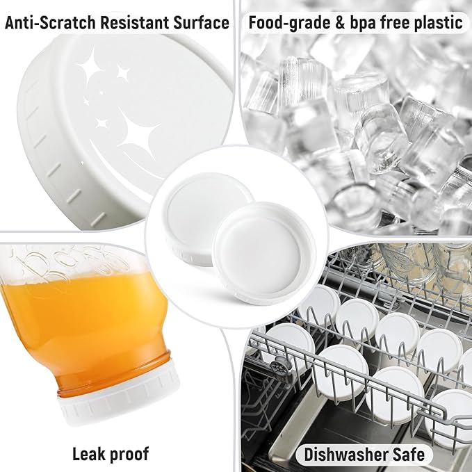 AOZITA 16-Pack Plastic Mason Jar Lids - 8 Regular Mouth and 8 Wide Mouth Jar Lids - Plastic Storage Caps for Ball, Kerr Canning Mason Jars - 100% Sealing & Dishwasher Safe & Food Grade