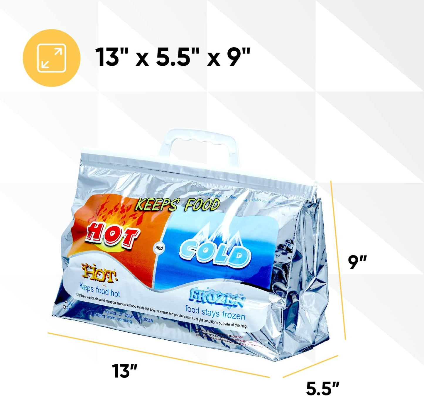 Superio Hot and Cold Insulated Bags for Food Delivery, Grocery Shopping Bags, Food Storage for Hot and Frozen Food for Travel, Disposable Cooler Bag, Reinforced Thermal Lunch Bag (6, 13"x5.5"x8.5")