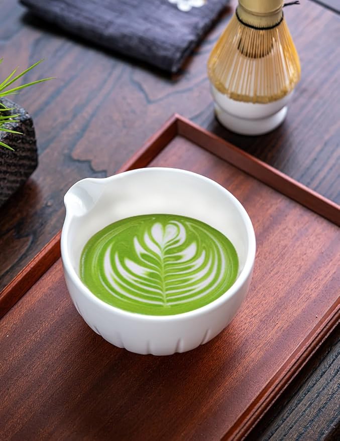 TANG PIN Matcha Set - Match Bowl and Whisk, 15 OZ, Matcha Scoop | Matcha Whisk Stand (Chasen Holder) - 4pc Perfect Matcha Kit for Matcha Tea Ceremony (White)