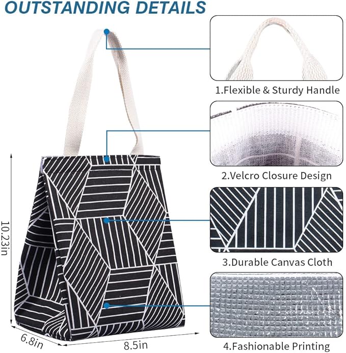 iknoe Insulated Lunch Bag for Women & Adults, 9L Foldable Wide-Open Cooler Bag with Pockets, Leakproof & Portable, for Picnic, Office, Beach, Black Rhombus