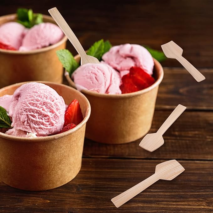 Mini Bamboo Utensils | 200PK Mini-Bamboo Spoons 3.54" Rectangular Disposable Small/Tiny Spoon for Jelly/Pudding/Yogurt/Desert/Cake/Tasting Natural 100% Compostable Biodegradable Renewable