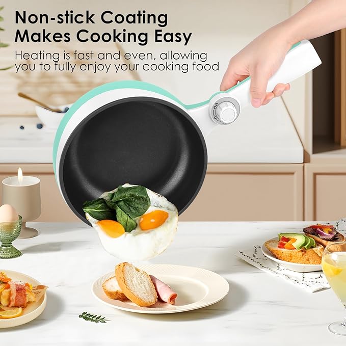 Audecook Hot Pot Electric, 1.7L Mini Electric Skillet Portable Nonstick Sauté Pan with Power Adjustment, Ramen Cooker Travel Multicooker for Steak/Soup/Egg/Oatmeal/Noodles