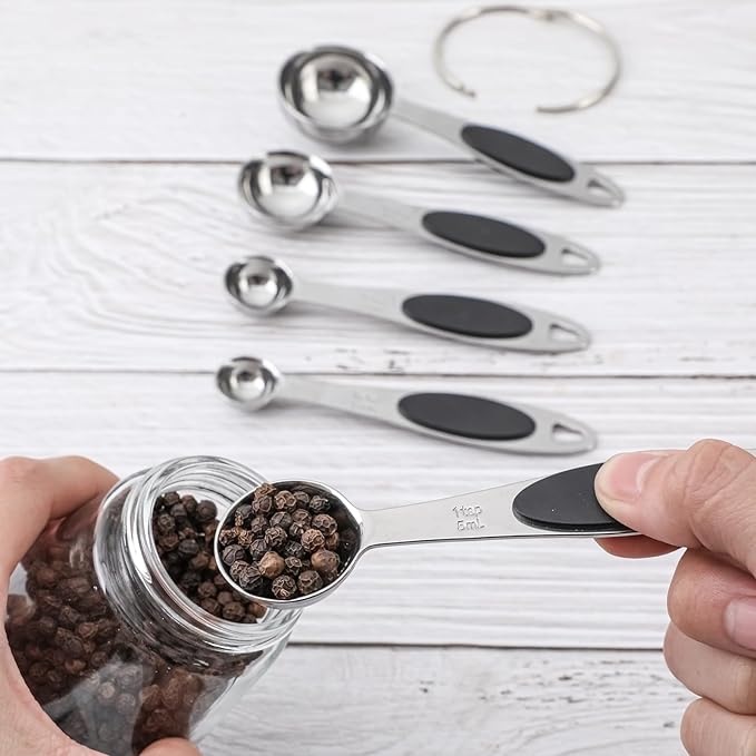 Magnetic Measuring Cups and Spoons Set, Including 7 Stainless Steel Nesting Measuring Cups and 5 Magnetic Measuring Spoons for Cooking & Baking (Black)