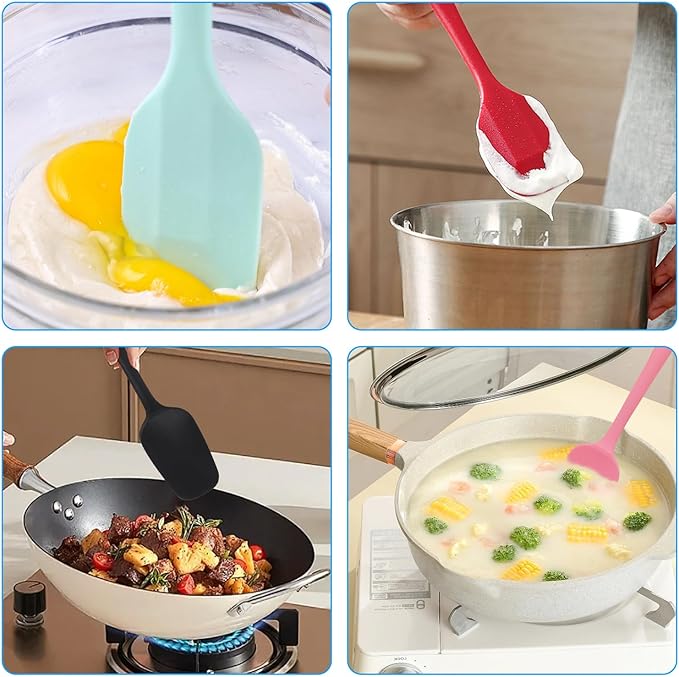 Silicone Spatulas Set of 8, 8.2 Inch Colorful Rubber Spoonulas, Heat Resistant Seamless Non-Stick Scrapers, Flexible Small Spatula Tools for Baking, Mixing, Cooking, Frying, Kitchen Use
