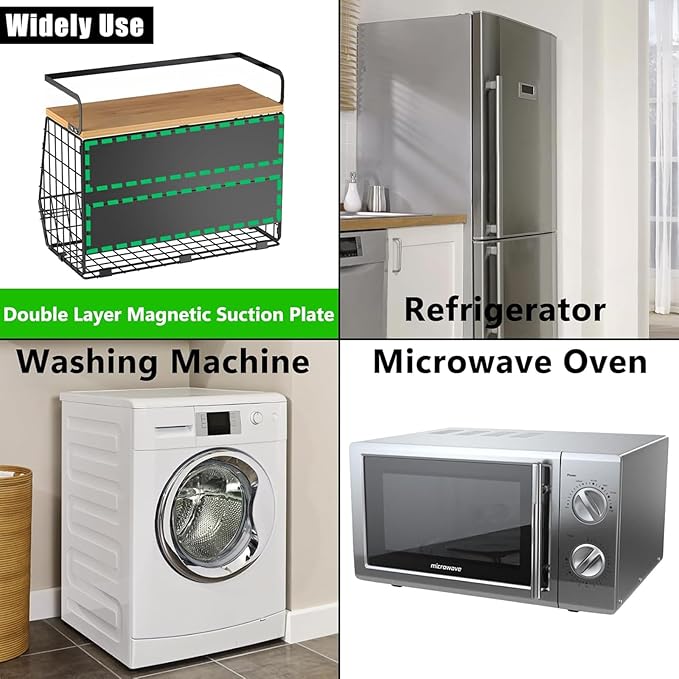 Magnetic Shelf for Fridge with Wood Lid, Fruit Potato & Onion Storage Bins, Magnetic Spice Rack for Refrigerator Pantry Organizer & Storage, Large Container for Refrigerator, Kitchen Counter & Laundry