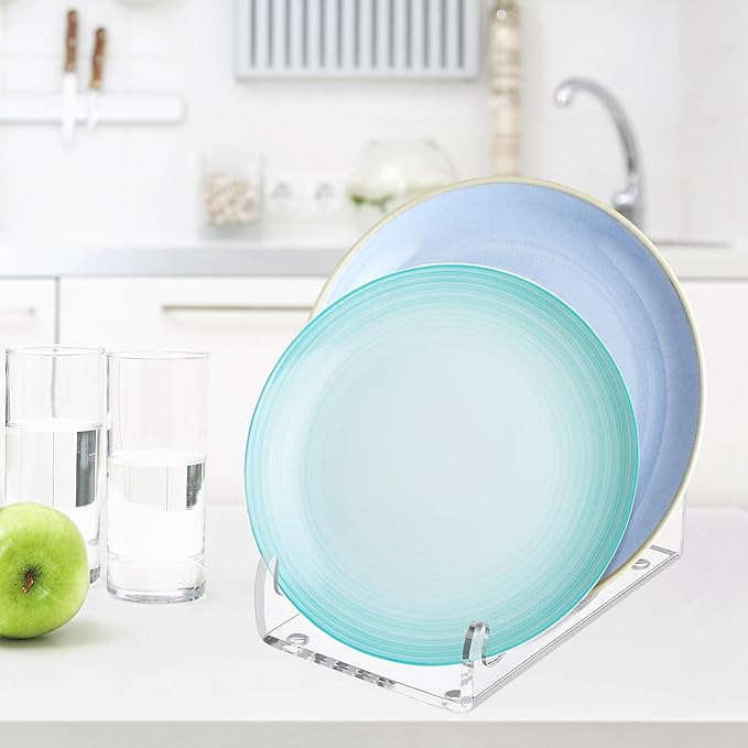 4 Pcs Acrylic 2-Tier Plate Display Stand,Clear Dinnerware Holder for China Platters Kitchen & Cabinet Organizer Rack for Tableware Display (2-Tier)