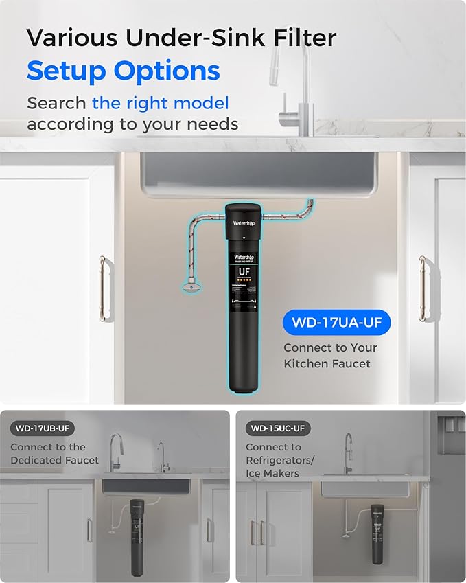 Waterdrop 17UA-UF 0.01 μm Ultra Filtration Under Sink Water Filter System, 3 Years, Reduces Lead, Chlorine, Bad Taste & Odor, Connects Directly to Your Faucet