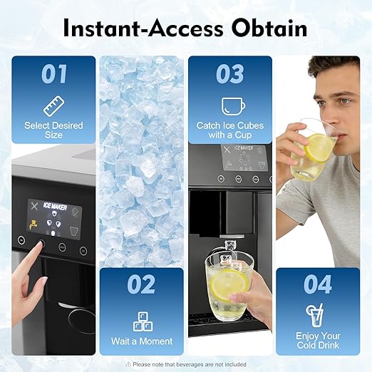 2-in-1 Ice Makers Countertop, Chewable Pellet Ice Machine with Self-Cleanin Function, 33lbs/24H Portable Ice Makers for Home Kitchen Officce, Silver+Black