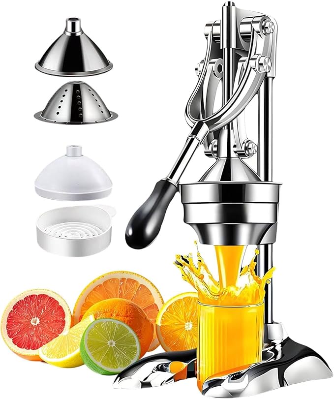 Manual Juicer Hand Press - Heavy Duty Stainless Steel Citrus Juicer Squeezer, Commercial Cold Press for Lemon, Orange, Pomegranate, Professional Metal Fruit Juicer, Easy to Clean